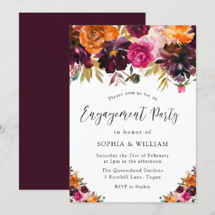 Autumn Burgundy Flowers Herfst Engagement Party Kaart