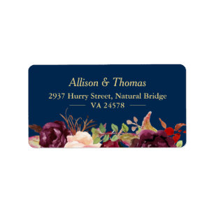 Autumn Burgundy Marsala Floral Navy Blue Wedding Etiket