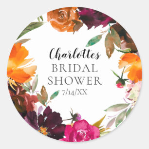 Autumn Burgundy & Oranje Floral Vrijgezellenfeest Ronde Sticker
