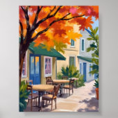 Autumn Cafe Watercolor Fall Foliage Art Poster (Voorkant)