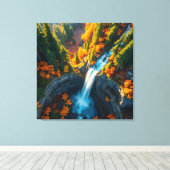Autumn Canyon Waterfall – Vibrant Fall Forest Land Canvas Afdruk (Insitu (Houten vloer))