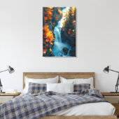 Autumn Canyon Waterfall – Vibrant Fall Forest Land Canvas Afdruk (Insitu (Slaapkamer))