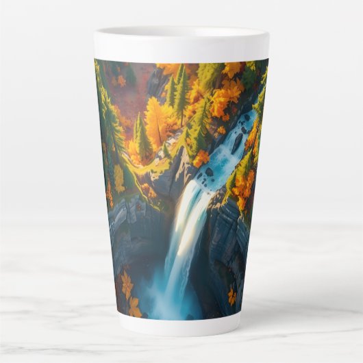 Autumn Canyon Waterfall – Vibrant Fall Forest Land Latte Mok (Voorkant)