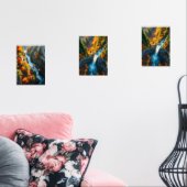 Autumn Canyon Waterfall – Vibrant Fall Forest Land Muurkunst Sets (Woonkamer)