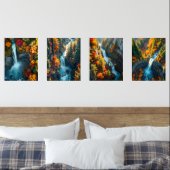Autumn Canyon Waterfall – Vibrant Fall Forest Land Muurkunst Sets (Slaapkamer)