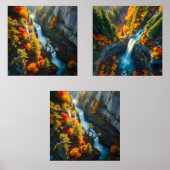Autumn Canyon Waterfall – Vibrant Fall Forest Land Muurkunst Sets (Voorkant)