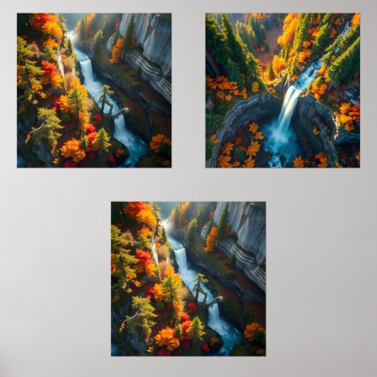 Autumn Canyon Waterfall – Vibrant Fall Forest Land Muurkunst Sets (Voorkant)