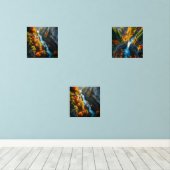 Autumn Canyon Waterfall – Vibrant Fall Forest Land Muurkunst Sets (Houten vloer)