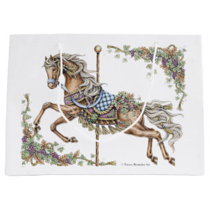 Autumn Carousel Horse Drawing Gift Bag Groot Cadeauzakje