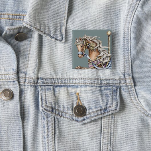 Autumn Carousel Horse Drawing Square Button (In situ)