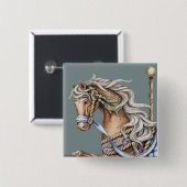 Autumn Carousel Horse Drawing Square Button (Voorkant /achterkant)
