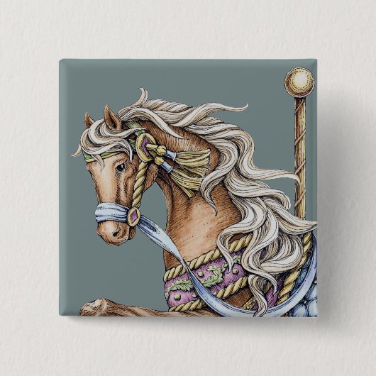 Autumn Carousel Horse Drawing Square Button (Voorkant)