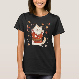 Autumn Cheerful Kitten Lover Japanese Art Schattig T-shirt