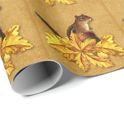 Autumn Chipmunk met Acron op Faux Canvas Cadeaupapier (Rol Hoek)