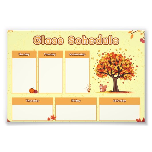 Autumn Class Schedule with Cute Fall Illustrations Foto Afdruk (Voorkant)