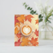 Autumn Coffee Postcard Cozy Fall Leaves Latte Art Briefkaart (Staand voorkant)