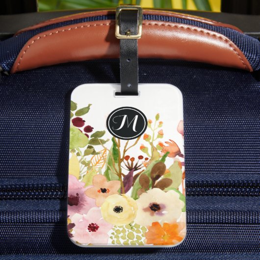 Autumn Colored Flowers Monogram Bagagelabel (Voorkant Insitu 2)