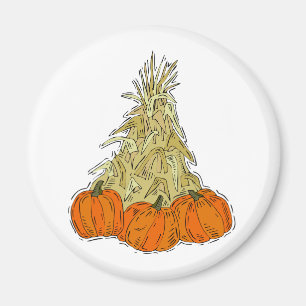 Autumn Cornstalks Pumpkins Magneet