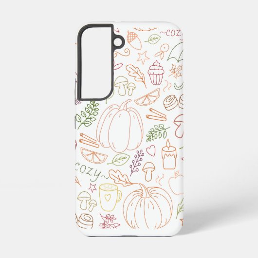 Autumn Cosy Doodle Pattern – Herfst pompoenen, bla Samsung Galaxy Hoesje (Achterkant)