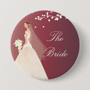Autumn Crimson Bride Bridal Party Button
