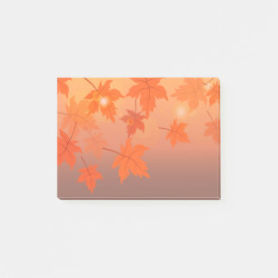 Autumn design with maple leaves and bokeh effect post-it® notes