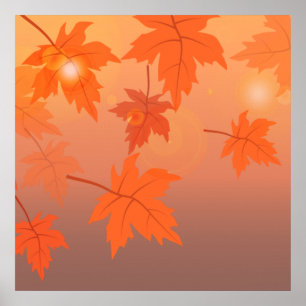 Autumn design with maple leaves and bokeh effect poster