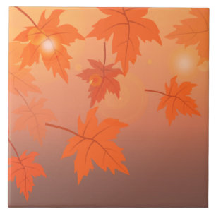 Autumn design with maple leaves and bokeh effect tegeltje