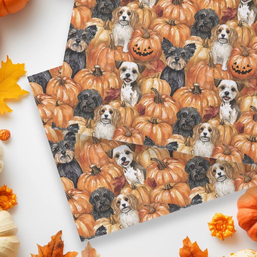 Autumn Dogs in a Pumpkin Patch Halloween Tissuepapier