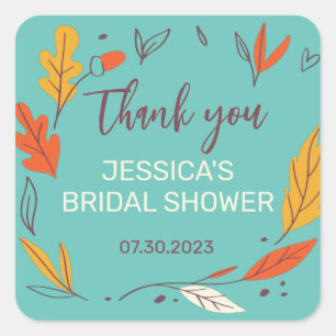 Autumn Doodle Leaves Wreated Herfst Vrijgezellenfe Vierkante Sticker