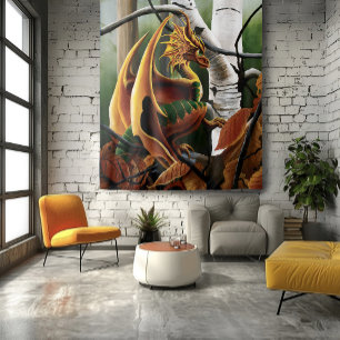 Autumn Dragon Sinaasappel Green Fantasy Wandkleed