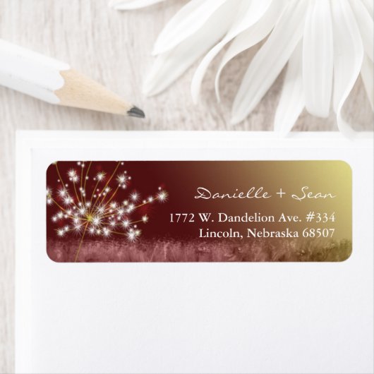 Autumn Elegance Dandelion Wedding Address Etiket (Insitu)
