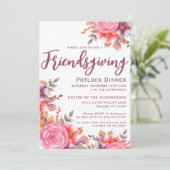 Autumn Elegant Floral Friendsgiving Potluck Dinner Kaart (Staand voorkant)