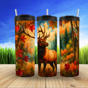 Autumn Elk, levendige bosscene Thermosbeker