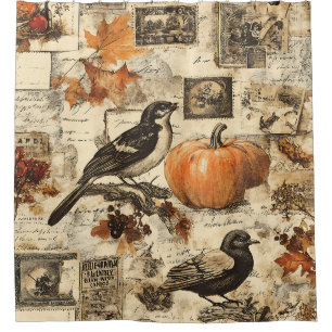  Autumn Ephemera Collage   Rustic Birds Douchegordijn