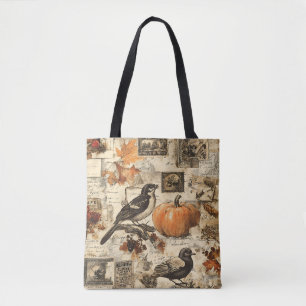Autumn Ephemera Collage Rustic Birds Draagtas