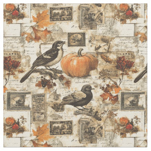 Autumn Ephemera Collage Rustic Birds Stof