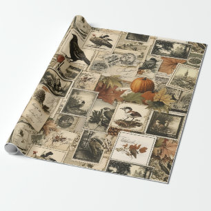  Autumn Ephemera Collage   Rustieke vogels (2) Cadeaupapier