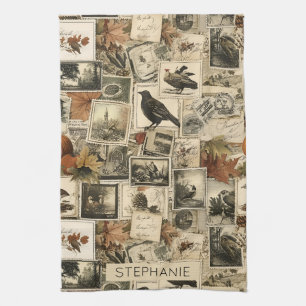 Autumn Ephemera Collage Rustieke vogels (2) Theedoek