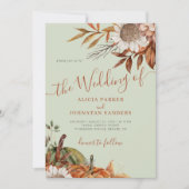 Autumn fall botanical sage green QR code wedding Kaart (Voorkant)