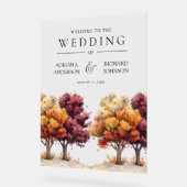 Autumn Fall Burgundy Trees Wedding Welcome Acryl Bord (Hoek)