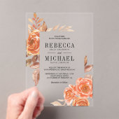Autumn Fall Burnt Orange Floral Terracotta Wedding Acryl Uitnodigingen (Insitu (Draagbaar))