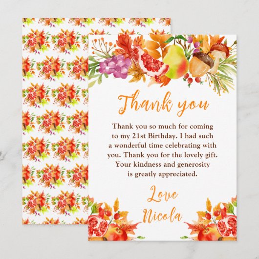 Autumn Fall Harvest Birthday Bedankkaart (Voorkant / Achterkant)