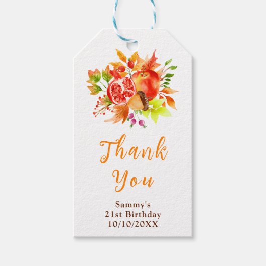 Autumn Fall Harvest Birthday Thank You Cadeaulabel (Voorkant)