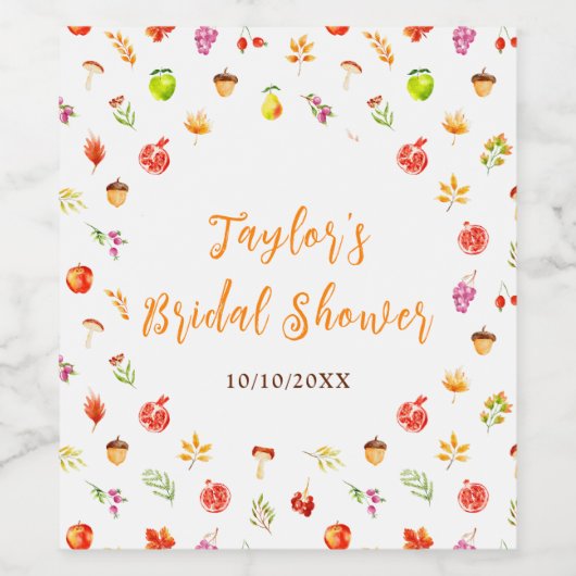 Autumn Fall Harvest Bridal Shower Wijn Etiket (Enkel label)