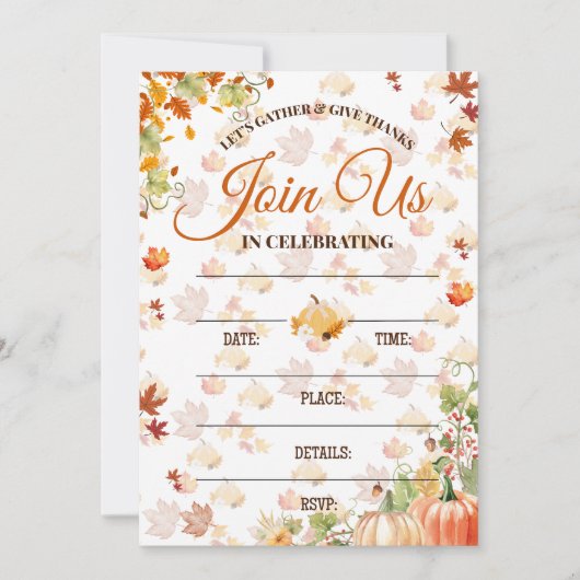 Autumn Fall Invitation with Pumpkins (Devant)