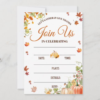 Autumn Fall Invitation with Pumpkins Kaart