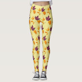Autumn Fall Leaves Yellow Mauve Burgundy and White Leggings (Voorkant)