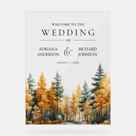 Autumn Fall Pine Trees Wedding Welcome (Recto)