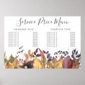 Autumn Fall Service Price Menu Custom Printed Poster (Voorkant)