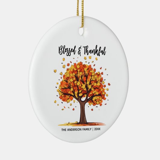 Autumn Fall Tree Happy Thanksgiving Blessed Keramisch Ornament (Rechts)